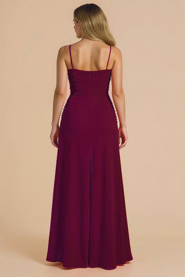 A-Line Spaghetti Straps Burgundy Bridesmaid Dress